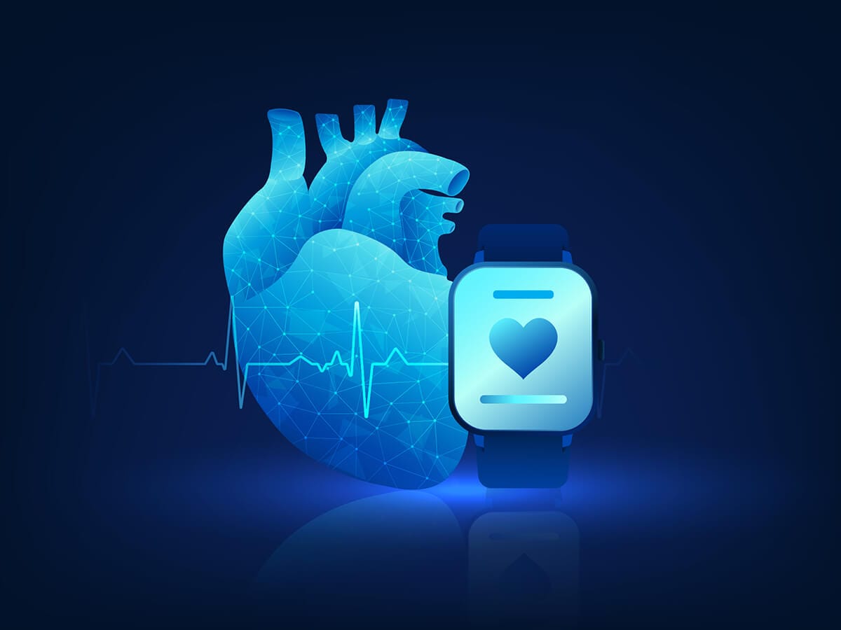 Smartwatch showing heart rate and health metrics used to track cardiovascular activity, nervous system balance, and wellness data